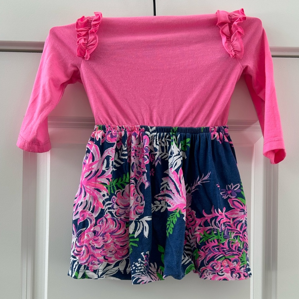 Lilly Pulitzer Girl's Kiera Floral Ruffle Cotton Dress Sz XS 2-3 - Picture 4 of 5
